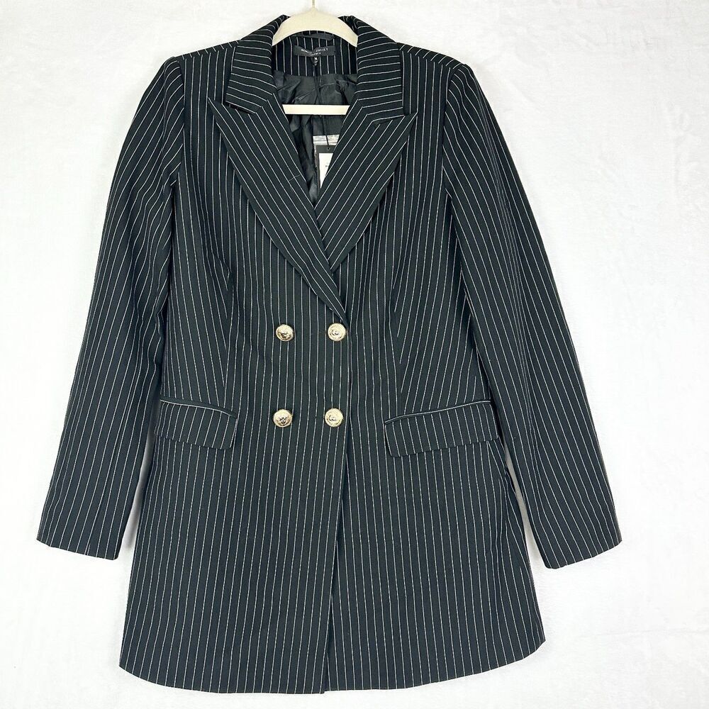 Romeo & Juliet Couture Double Breasted Blazer Size Medium NEW Pinstripe Black